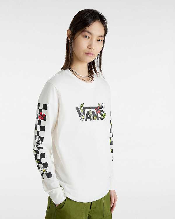 White Women Vans Foliage Boyfriend Long Sleeve T Shirts Canada | VN7965413