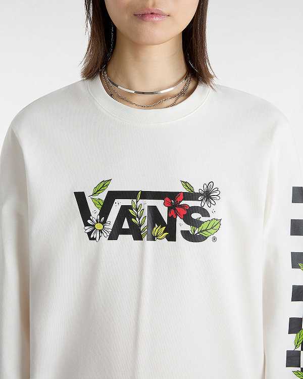 White Women Vans Foliage Boyfriend Long Sleeve T Shirts Canada | VN7965413