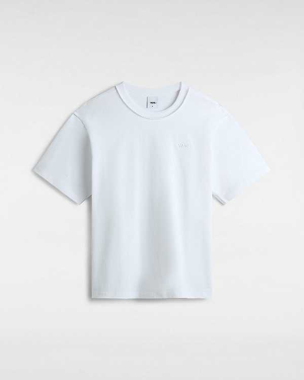 White Women Vans Premium Logo T Shirts Canada | VN0246893
