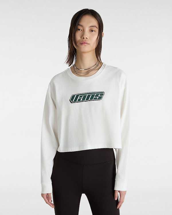 White Women Vans Retro V Hook and Loop Relaxed Long Sleeve Crop T Shirts Canada | VN7642158