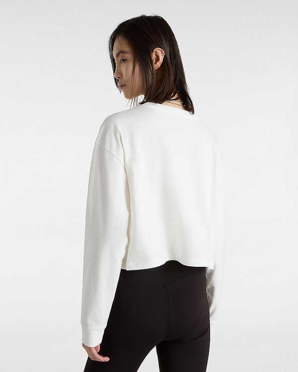 White Women Vans Retro V Hook and Loop Relaxed Long Sleeve Crop T Shirts Canada | VN7642158