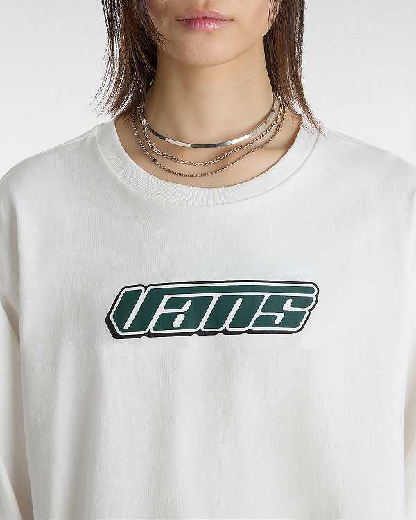 White Women Vans Retro V Hook and Loop Relaxed Long Sleeve Crop T Shirts Canada | VN7642158