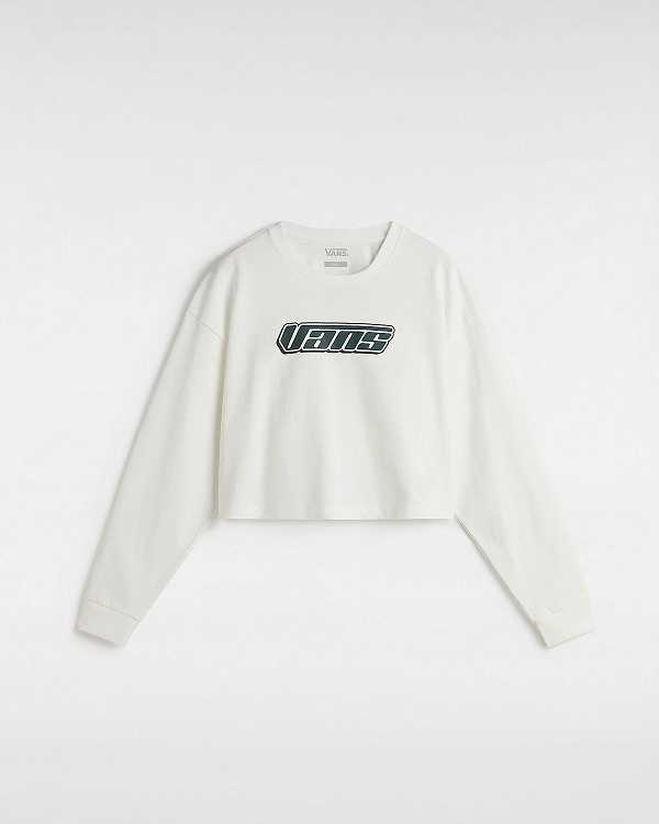 White Women Vans Retro V Hook and Loop Relaxed Long Sleeve Crop T Shirts Canada | VN7642158