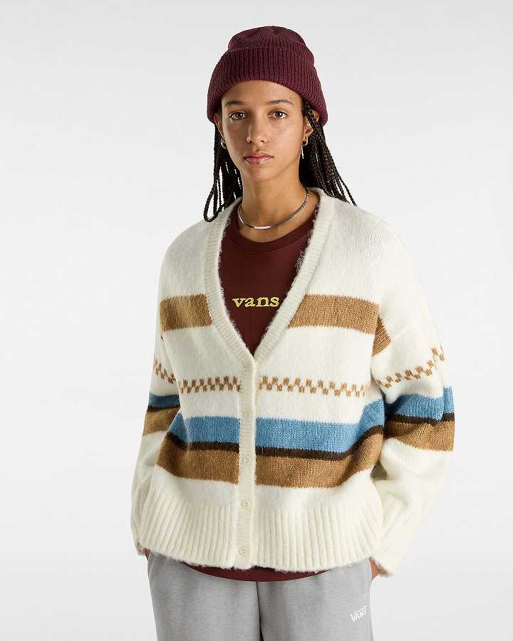White Women Vans Valerie Stripe Cardigan Canada | VN5964203