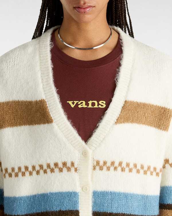 White Women Vans Valerie Stripe Cardigan Canada | VN5964203